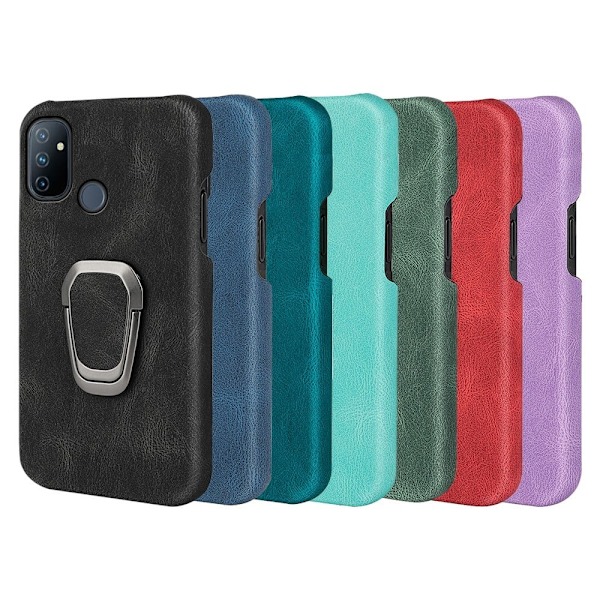Stødsikkert lædercover med oval støttefod til OnePlus Nord N100 - Sort Black