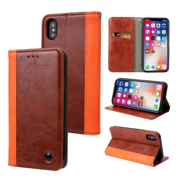 iPhone XS mobilfodral syntetläder silikon och stående plånbok - Brun