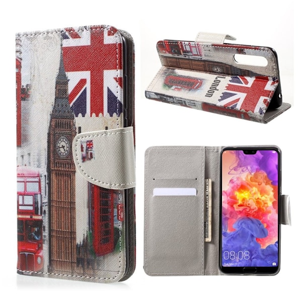 Huawei P20 Pro mønstret PU læder flip etui - Big Ben og UK Flag Multicolor
