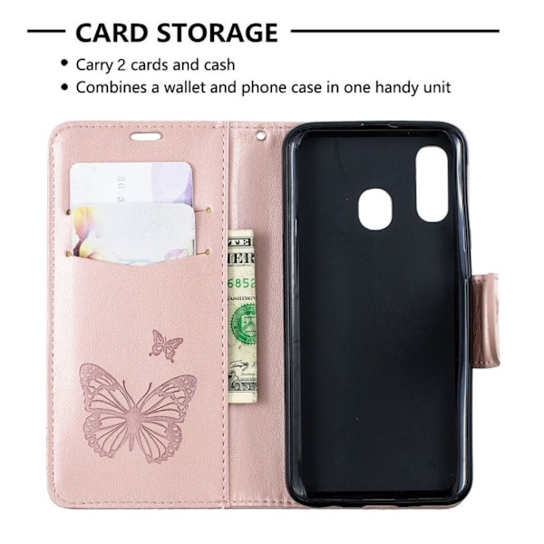 Butterfly läder Samsung Galaxy A40 fodral - Rosa Rosa