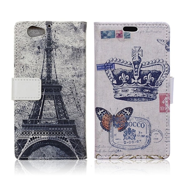 HTC A9s etui av lær m. mønster - Krone & Sommerfugl Multicolor