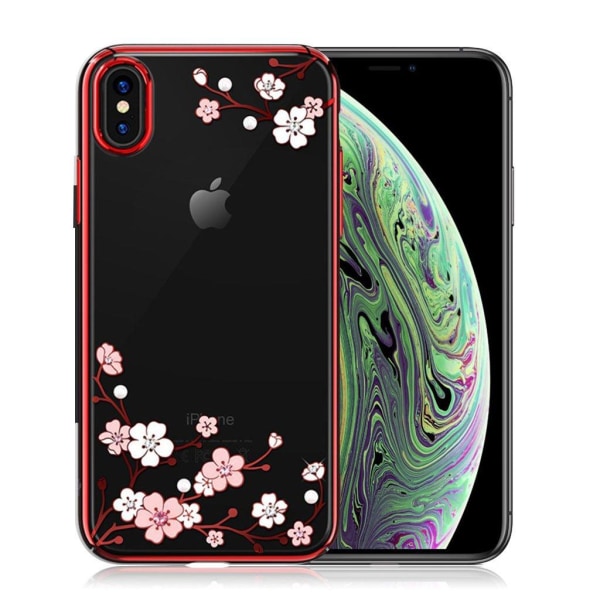 KINGXBAR iPhone XS etui belagt med rhinsten - Ferskenblomst / Rø Multicolor