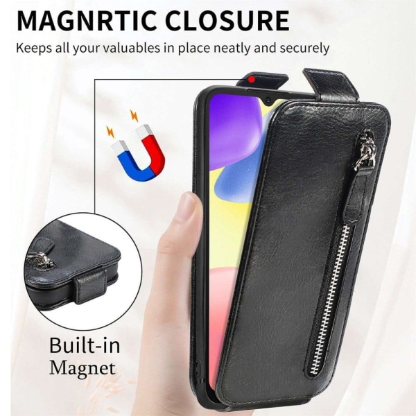 Vertical Flip Phone Suojakotelo With Zipper For Xiaomi Redmi 10A - Musta Black