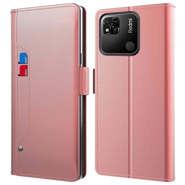 Phone Etui med Make-up Mirror og Slick Design til Xiaomi Redmi 10C - Rødguld Pink