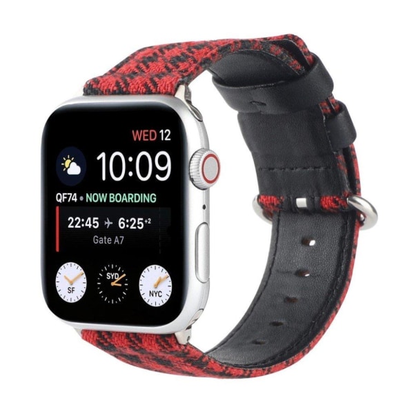 Apple Watch Series 6 / 5 44mm ruudullinen nylonkellonauha - Musta / Punainen Red