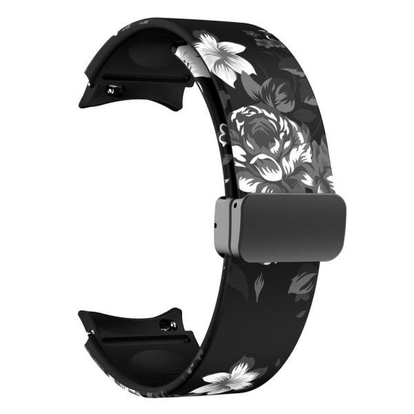 Samsung Galaxy Watch 5 (44mm) / (40mm) / 4 (44mm) / (40mm) mønster silikone urrem - Grå Blomst Silver grey