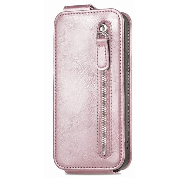 Vertical Flip Phone Etui med Zipper til Motorola Moto G72 - Rødguld Pink