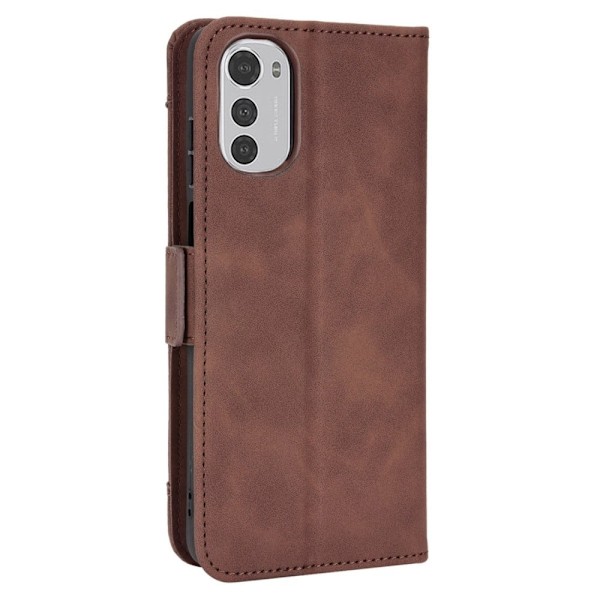 Stilfuldt Læder Etui med Pung til Motorola Moto E32 - Brun Brown