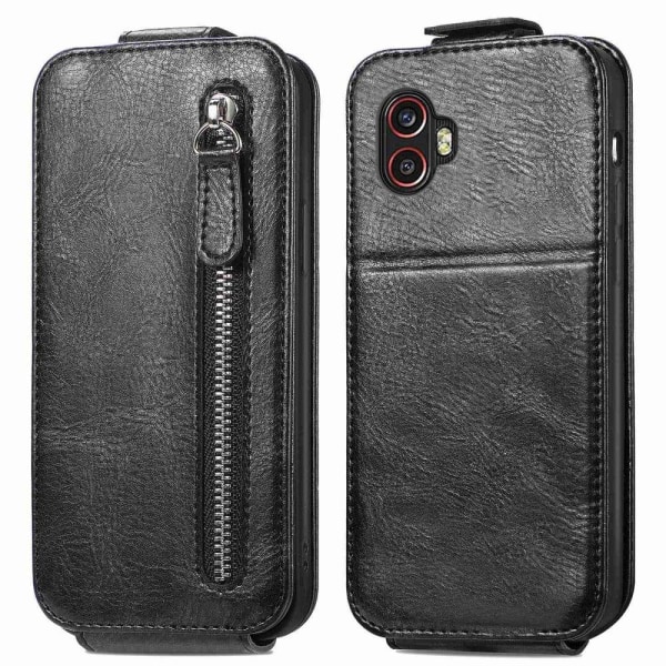 Vertical Flip Phone Suojakotelo With Zipper For Samsung Galaxy Xcover 6 Pro - Musta Black