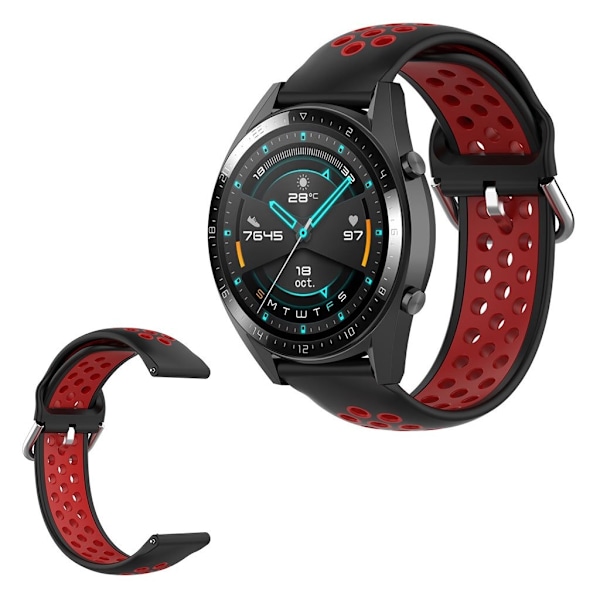 Samsung Galaxy Watch (46mm) / Gear S3 / Huawei Watch GT 2e / GT / GT 2 42mm / 46mm tvåfärgad silikon klockarmband - svart / röd Röd
