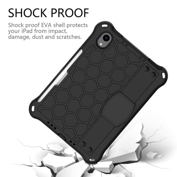 iPad Mini 6 (2021) honeycomb texture EVA cover with strap - All Svart