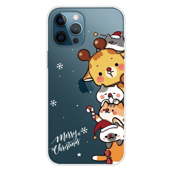 iPhone 14 Pro Funny Christmas Pattern Design Phone Case Soft Flexible Slim stødsikkert Anti-Fingerprint Cover - Søde Stablede Dyr Brown
