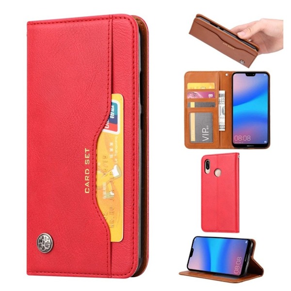 Huawei P20 Lite auto-absorberende PU læder flip etui - Rød Red