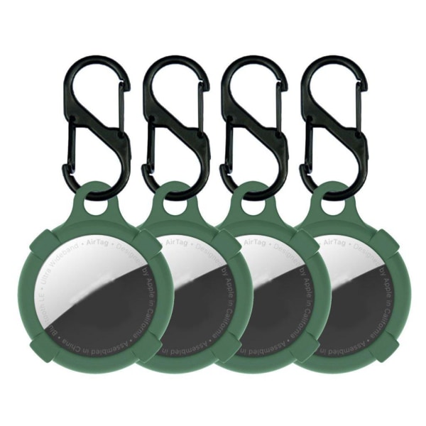 4Pcs AirTags silicone protective cover with hook - Green Green
