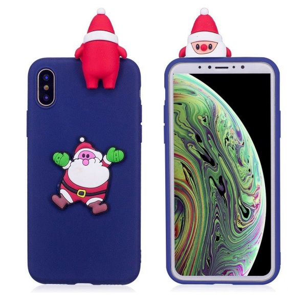 iPhone XS 3D-julemønsteretui - Blå Baggrund Med Julemandd Multicolor