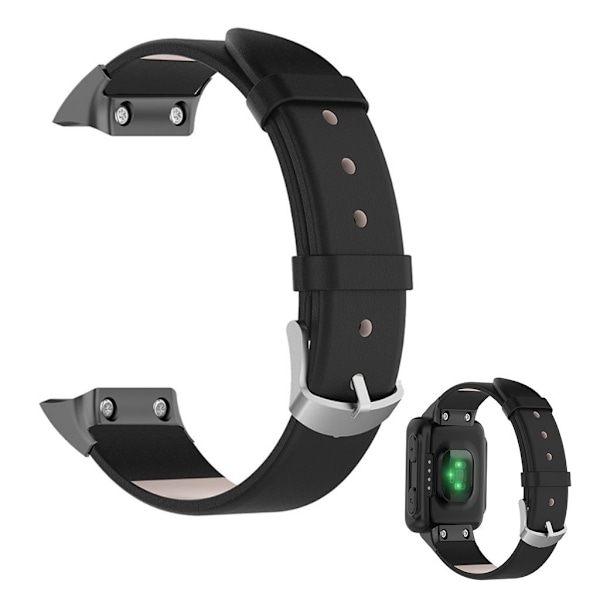 Yksinkertainen nahkakellohihna Garmin-kelloon - Musta Black