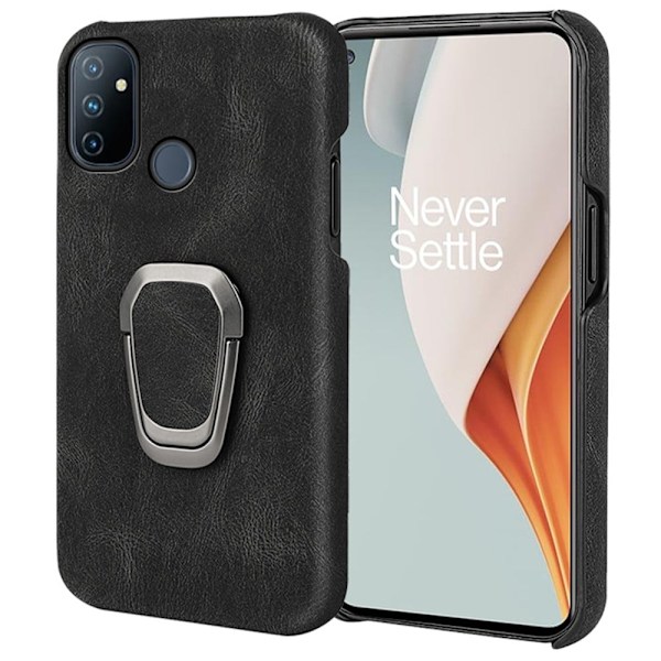 Stötsäkert läderfodral med oval kickstand för OnePlus Nord N100 - Svart Svart