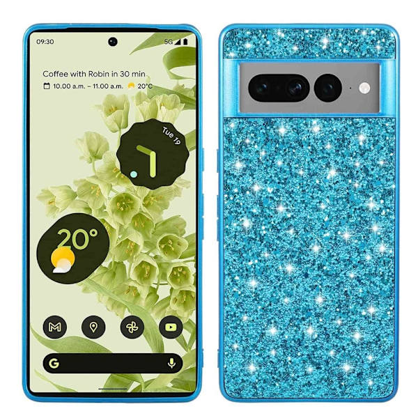 Glitter Google Pixel 7 Pro Etui - Blå Blue