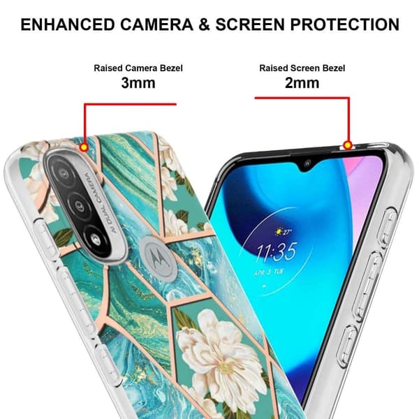 Marble Motorola Moto E30 / E40 / E20 Etui - Blåe Blomster Blue