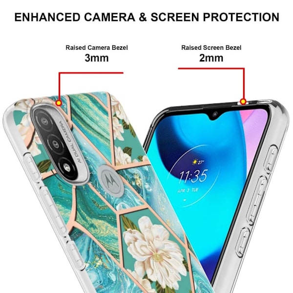 Marble Motorola Moto E30 / E40 / E20 Suojakotelo - Blue Flowers Blue