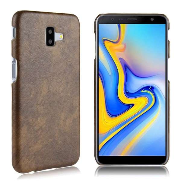 Samsung Galaxy J6 Plus (2018) litchi skin läderfodral - Brun Brun