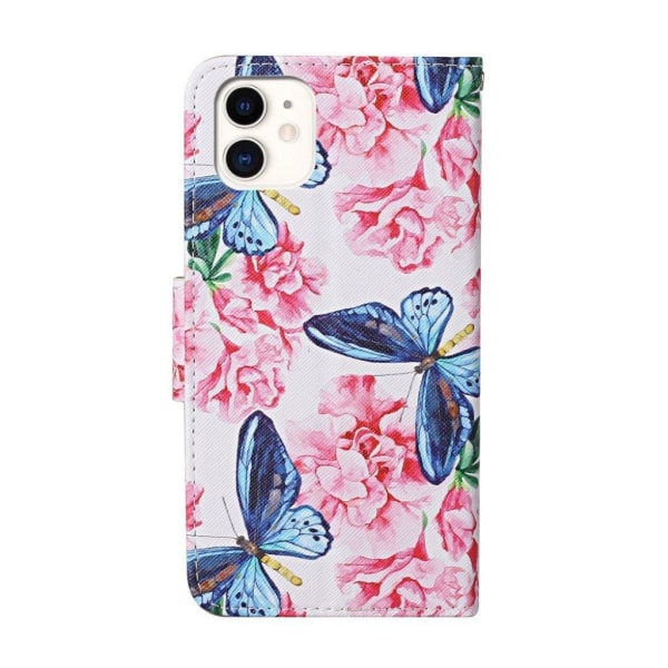 Wonderland iPhone 12 Pro / iPhone 12 flip etui - Blå Sommerfugl Og Blomst Pink