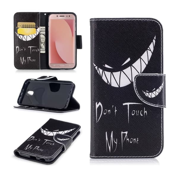 Samsung Galaxy J7 (2017) Silfuldt læder etui - Do not touch my phone Black