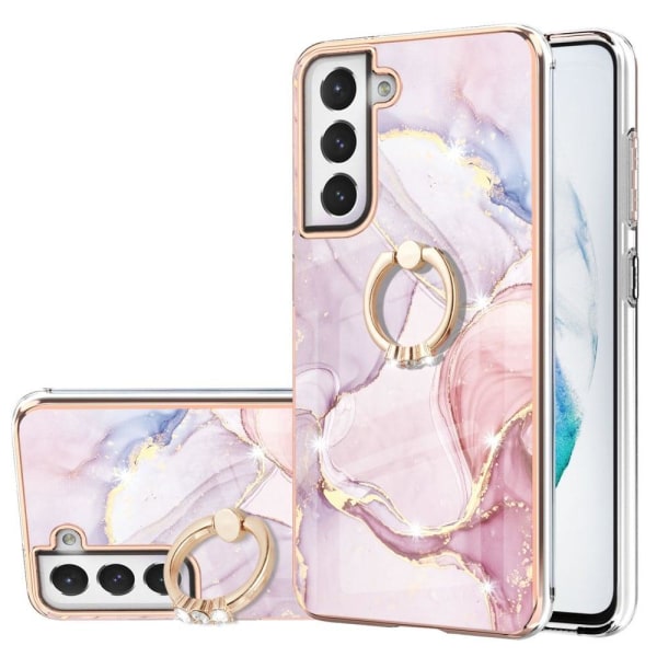 Marble Mønstret Cover med Ring Holder til Samsung Galaxy S21 FE - Rose Guld Marmor Haze Pink