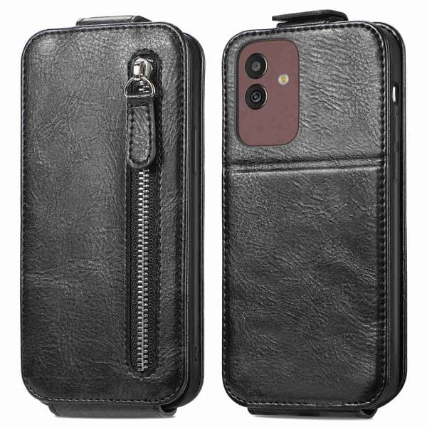Vertical Flip Phone Etui med Zipper til Samsung Galaxy M13 5G - Sort Black
