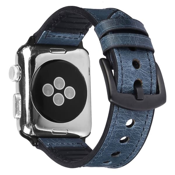 Apple Watch Series 5 44mm ægte læder silikone Urrem - Blå Blue