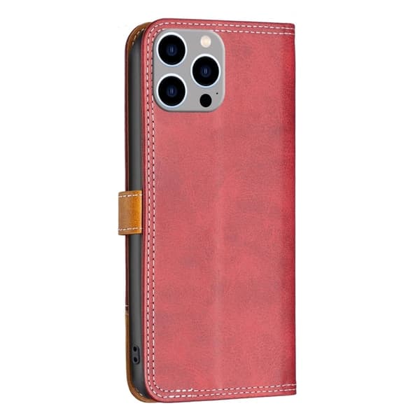 BINFEN kaksivärinen nahkakotelo iPhone 14 Pro Max - Punainen Red