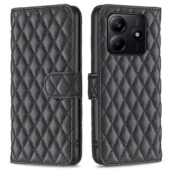 Rombemønster, matt flip-deksel for Xiaomi Redmi Note 14 5G - Svart Black