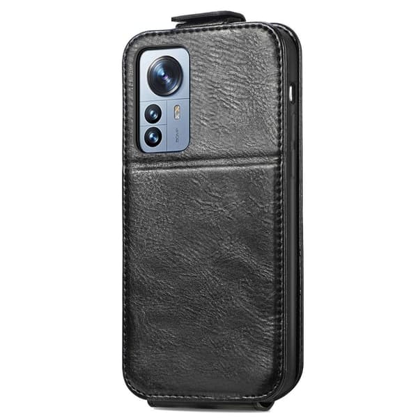 Vertical Flip Phone Etui med Zipper til Xiaomi 12S Pro / 12 Pro - Sort Black