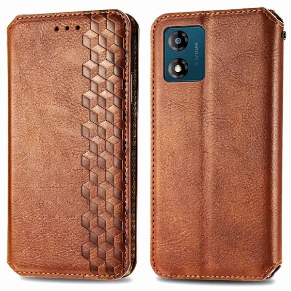 Læder Etui med A Stilfuldt Rhombus Tryk til Motorola Moto E13 - Brun Brown
