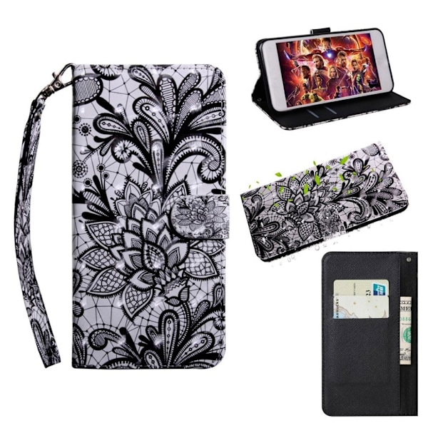 Huawei P Smart 2019 lysspot dekoreret læder flip etui - Blonde Blomst Black