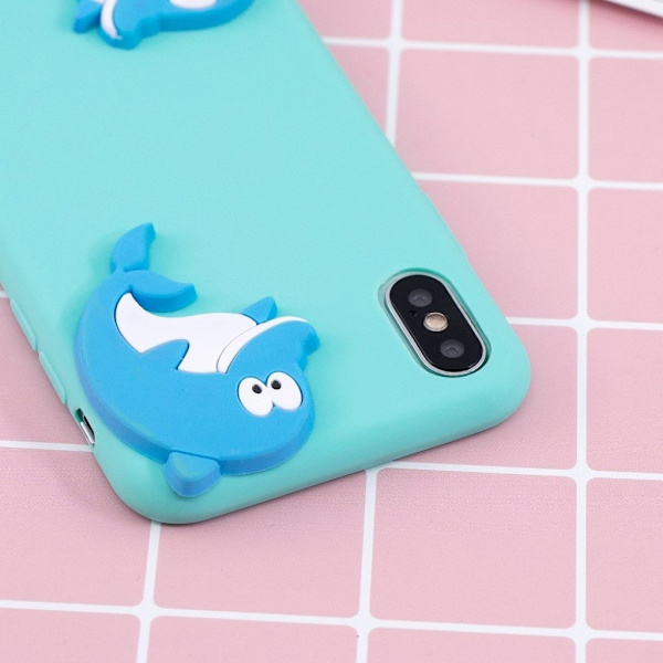 IPhone 9 mobilskal silikon 3D mönster - Turkos delfinmönster multifärg
