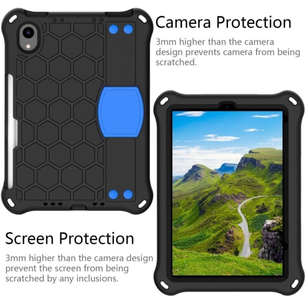 iPad Mini 6 (2021) honeycomb texture EVA cover with strap - Blac Black