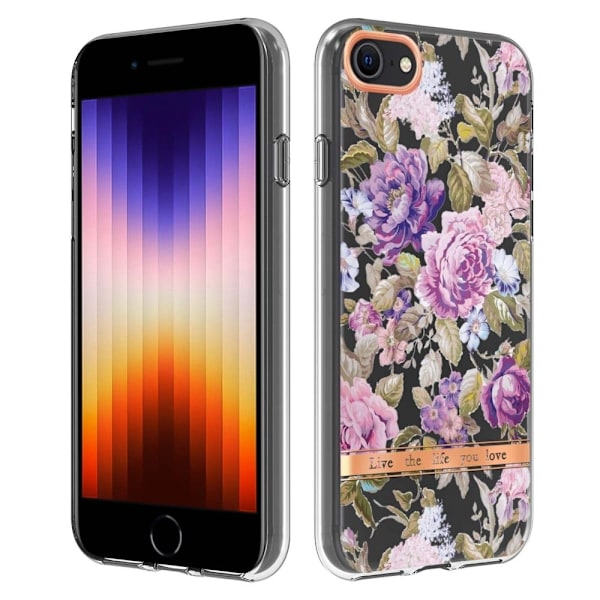 iPhone SE (2022)/SE (2020)/8/7 4,7 tommer YB IMD-8 Series Flower Pattern Design Phone Case Electroplating IMD Soft Flexible Scratch-Resistant Cover - Purple