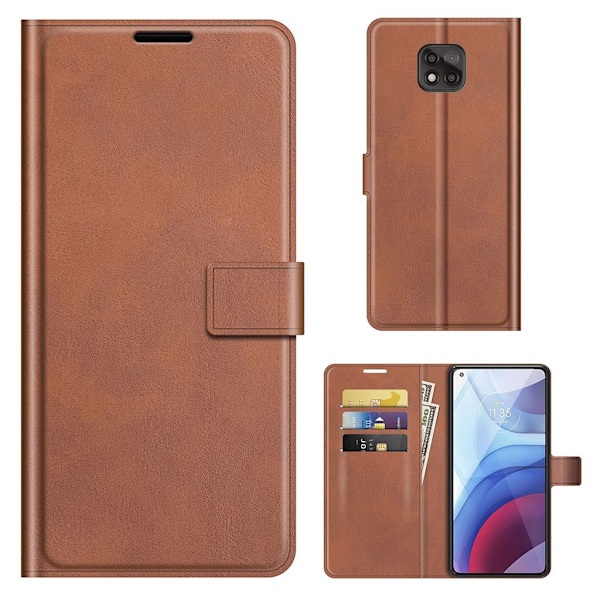 Wallet-style Læder Etui til Motorola Moto G Power (2021) - Lysebrun Brown