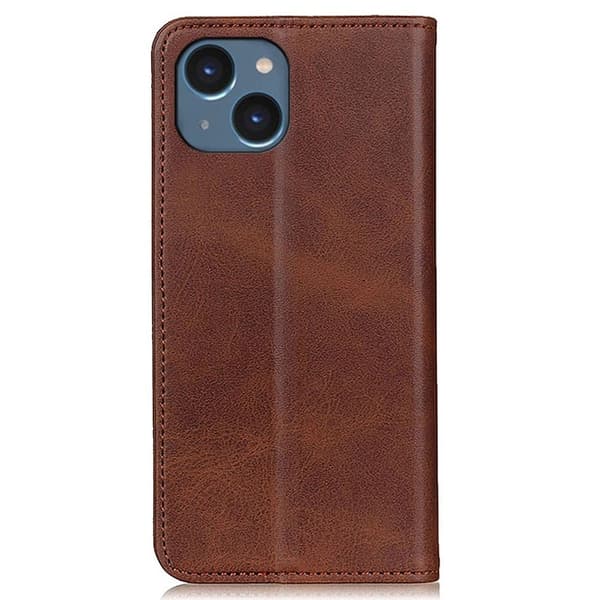 Lompakko-style Aitoa Nahkaa Läppäkotelo For iPhone 15 - Kahvi Brown