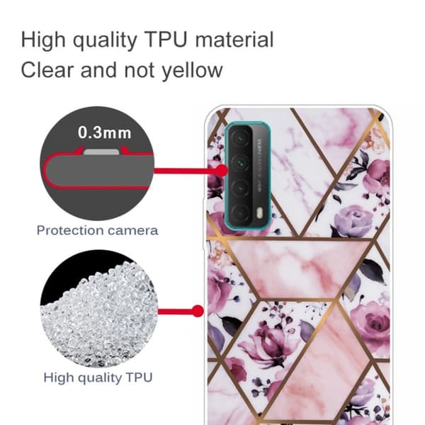 Marble Huawei Y7A / P Smart 2021 Etui - Elegant Roses Tile Pink