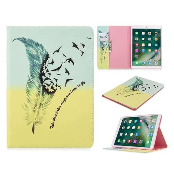 iPad 10.2 (2019) Stilfuldt mønster læder flip etui - Fjer Multicolor