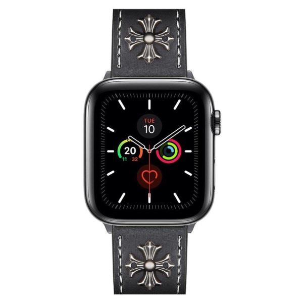 Apple Watch Series 5 / 4 44mm ægte cool cross læderarmbånd - Sort Black