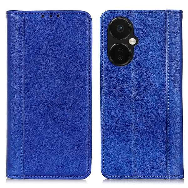 Ekte lærdeksel med magnetisk lukking for OnePlus Nord CE 3 - Blå Blue