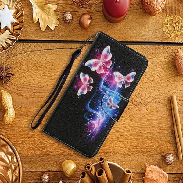 Wonderland iPhone 13 Pro Flippetui - Rosa Sommerfugl Multicolor