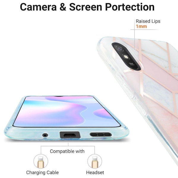 Marble Xiaomi Redmi 9A Etui - Rosa Pink