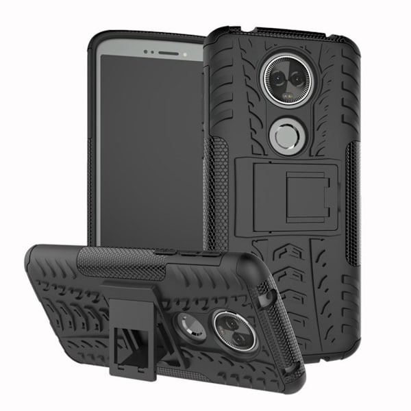 Motorola Moto E5 Plus mobilskal hårdplast TPU material skyddande utfällbart ben däck design - Svart Svart