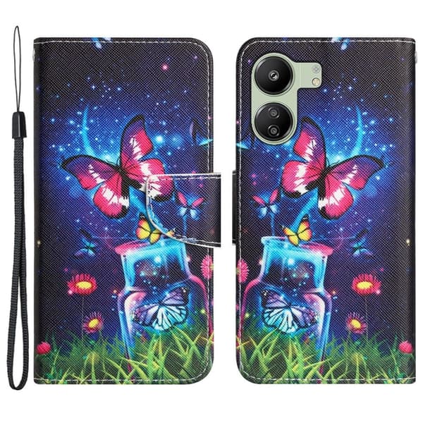 Wonderland Xiaomi Redmi 13C / Xiaomi Poco C65 flip kuoret - Pullo Ja Perhonen Blue