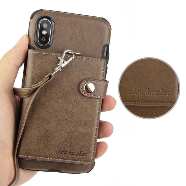 SHOUHUSHEN iPhone XS läderklätt kombinationsfodral - Kaffe Brun