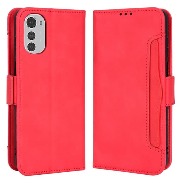 Modernt Motorola Moto E32 fodral med plånbok - Röd Röd